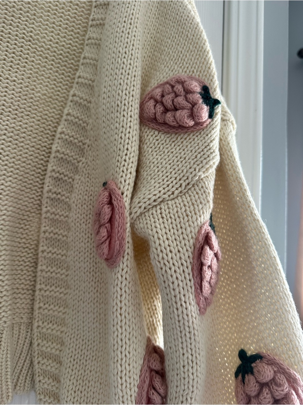 Vestique Cream Knit Cardigan with Pink Embellished Berries - Picture 2 of 7